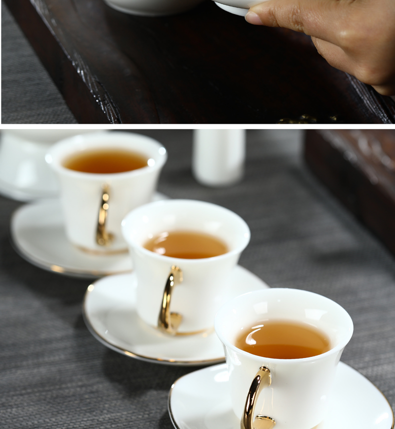 Suet jade porcelain kung fu tea set suit household white porcelain cup sample tea cup hot tureen teapot proof of a complete set of gift boxes