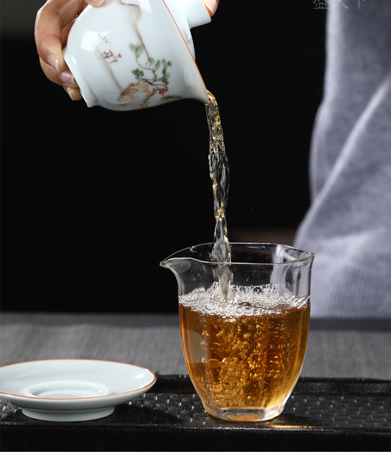 Jingdezhen ceramic tureen single bluish white porcelain tureen only three to use hand grasp the hand - made kung fu tea tea tea bowl