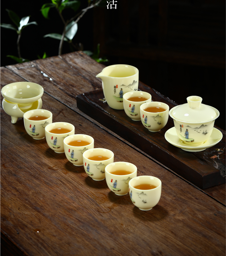 Gem yellow ceramic kung fu tea set home tea is a complete set of contracted small tureen gift set time tea cup