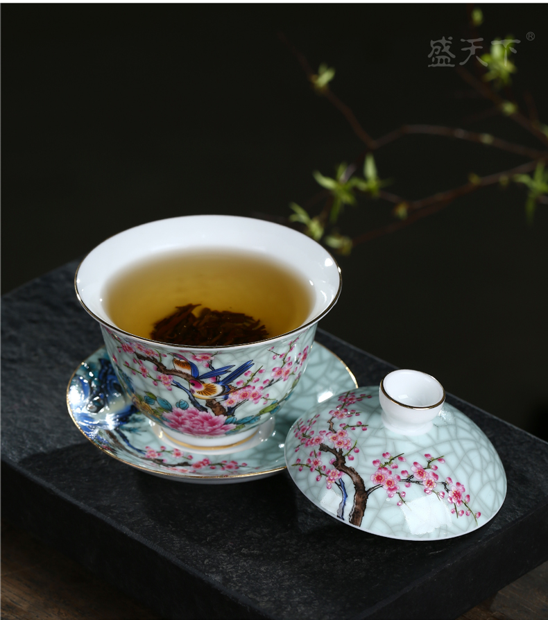 Jingdezhen ceramic only three tureen tea bowl of kung fu tea tea worship finger bowl medium bowl cups of tea