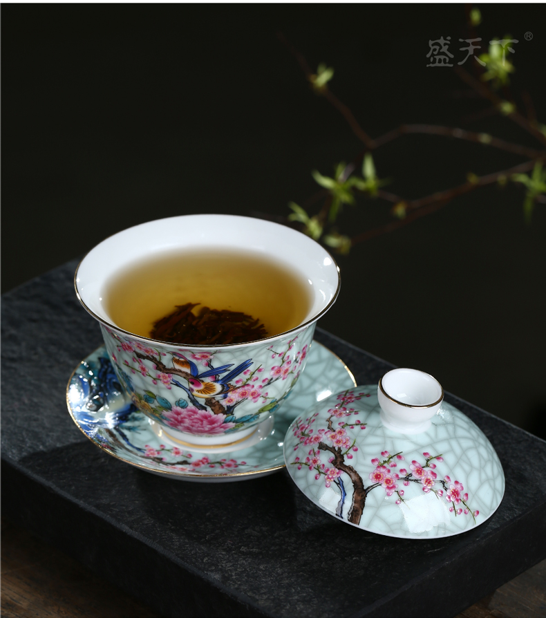 Jingdezhen ceramic only three tureen tea bowl of kung fu tea tea worship finger bowl medium bowl cups of tea