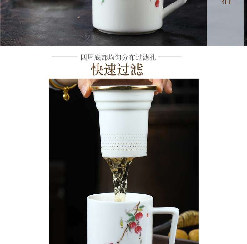 Suet jade porcelain filtering ceramic tea cups office tide cup tea cup countries separation with cover individual cup gift box