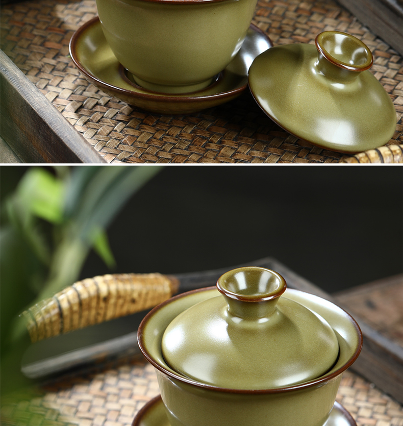 Dipping glaze tureen tea cup three only a single bowl of kung fu tea set embryo glaze ceramic tea bowl iron hand grasp medium bowl of tea