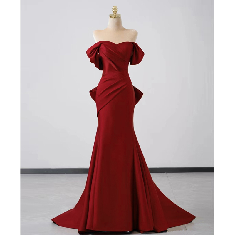 Bridal Toast Dress 2026 New Style Wedding Off-Shoulder Red High-End Fishtail Evening Dress Engagement Women's Summer