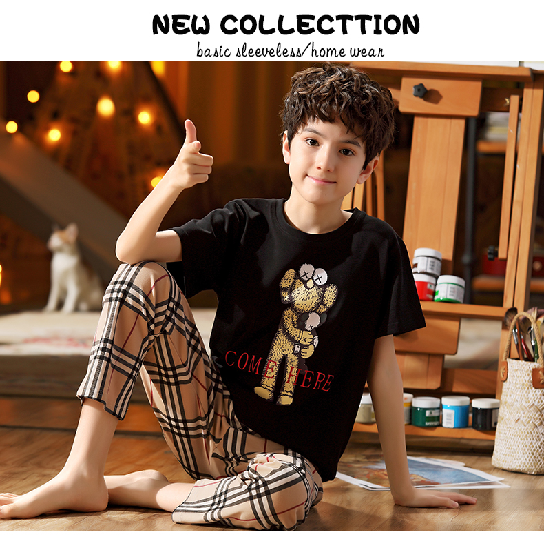 ngắn tay áo mỏng ngắn tay áo dài tay áo cậu bé béo cậu bé Altman phù hợp với tracksuit chàng trai bộ đồ ngủ mùa xuân và mùa hè cho trẻ em quần áo trẻ em nam