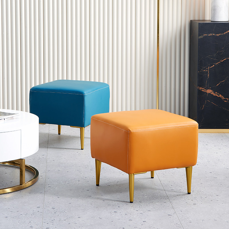 Light luxury sofa stool door change shoe stool leather footrest simple household square stool adult soft seat footstool