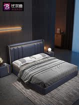 Bildi Headlayer Genuine Leather Bed Light Extravagant Minimalist Modern Master Bedroom 1 8 m Double Leather Art Bed 1 5 Mesh Red Bed Wedding Bed