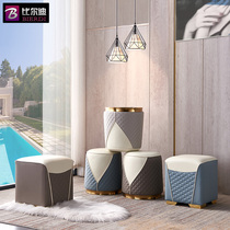 Light Extravagant Leather Stool Round Stool Soft Sit Home Living Room Small Pier Sofa Square Stool Sit Mound Changing Shoes Stool Makeup Bench Dresden