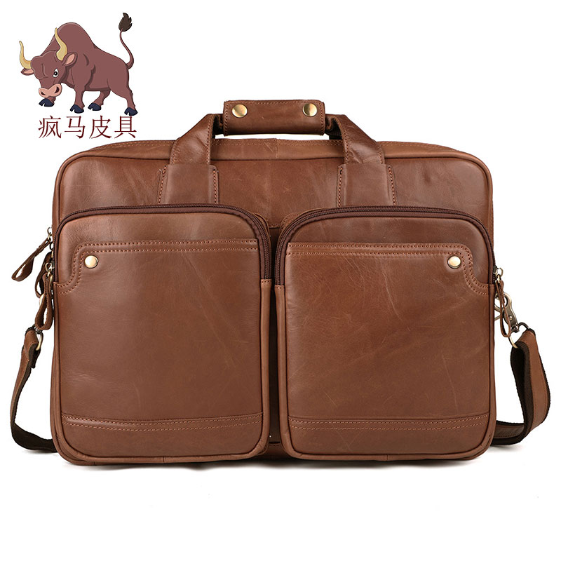 Male Dermis Mobile Business Briefcase Big Capacity Cow Leather 15 6 Inch Computer Bag Double-Laced Routine Lawyer Official Business