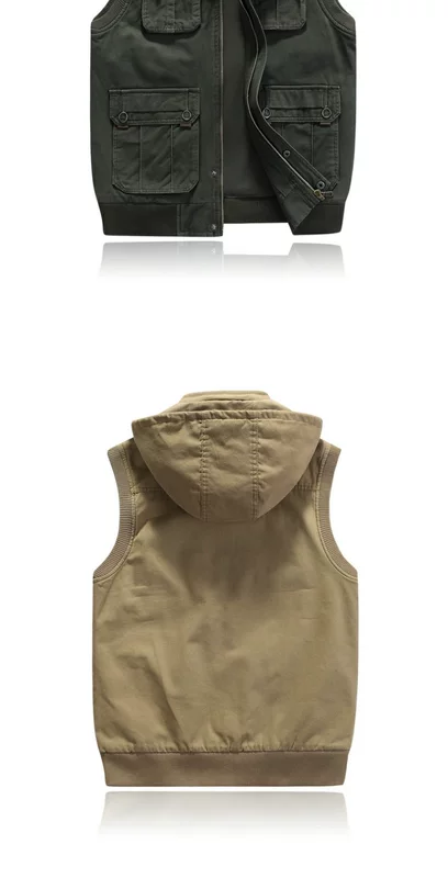 Xe jeep nam vest vest giản dị mùa xuân cotton nhiều túi màu rắn không tay áo khoác ngoài trời giải trí vest áo ghi lê nam