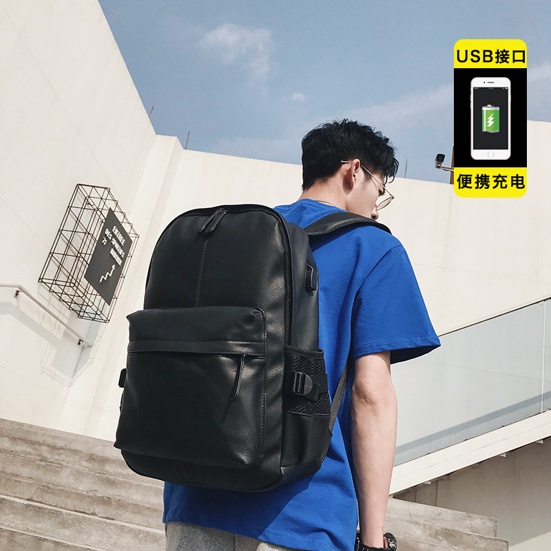 Hong Kong's new wave men's bag Shoulder Bag Street Genuine Leather Rear Shoulder Bag Han Edition Student School Bag Computer Bag Travel Bag