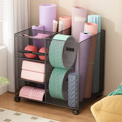 Yoga Mat Storage Basket with Wheels, Movable Storage Rack, Sports Fitness Equipment, Household Badminton and Basketball Storage Rack