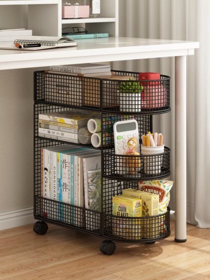 Bookshelf Floor-Standing Storage Rack Mobile Desk-Side Student Book Storage Rack Integrated Picture Book Rack Bookcase with Wheels