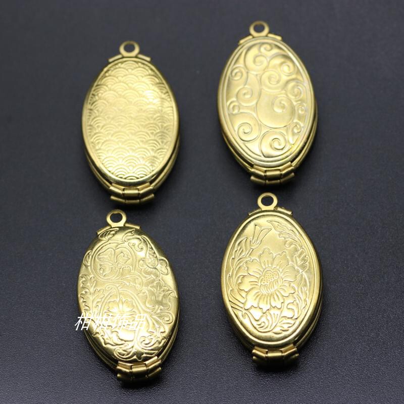 DIY Jewelry Pure Copper Openable Oval Photo Frame Necklace Pendant for Men and Women, Can Hold Photos