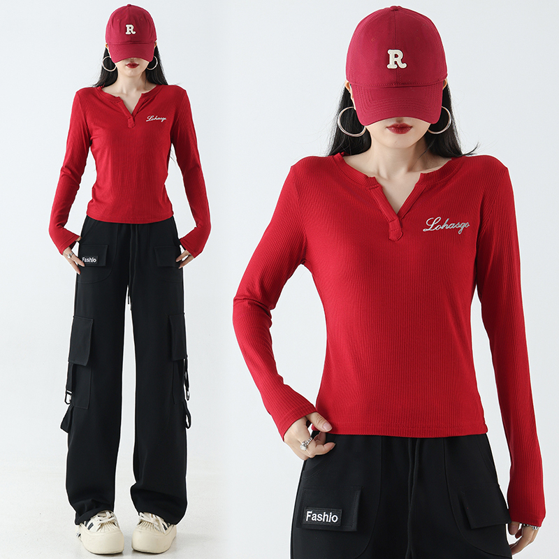 Spring New Long-Sleeved Square Dance Top for Women, Fitness Aerobics Sports T-Shirt, Stretchy, Breathable, Casual, Versatile, Slim Fit