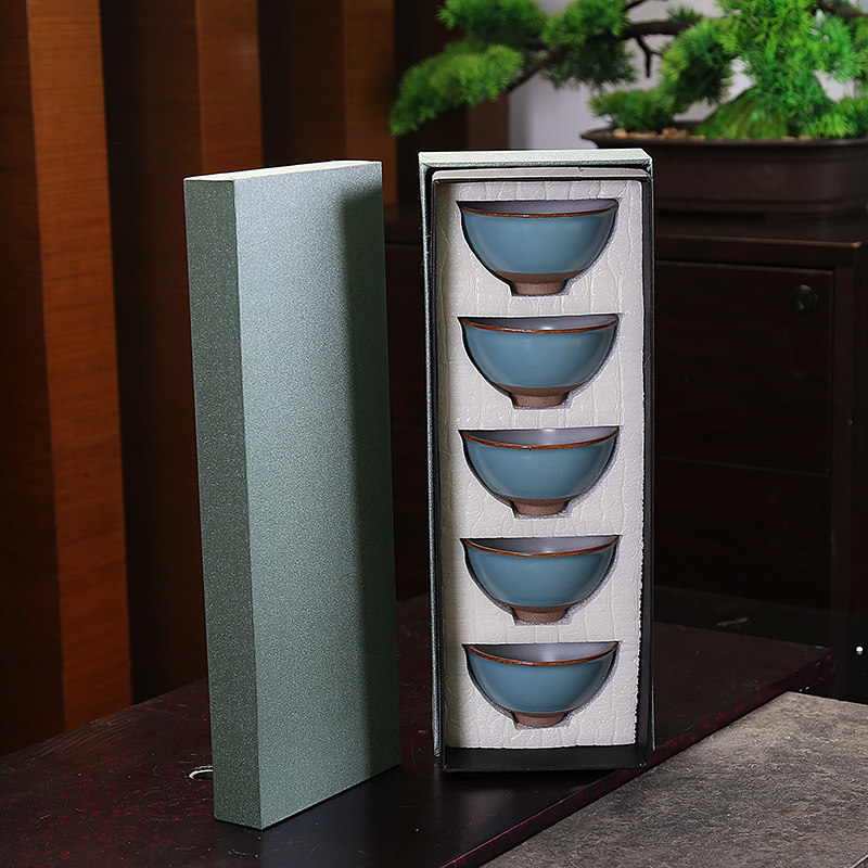 Tea Cup Ceramic Pint Cup Master's Cup Single Cup Tea Tea Bowl Tea Bowl Tea Bowl Home Ru Kilo Open Sheet Kiln Change Gift Box Five Cups