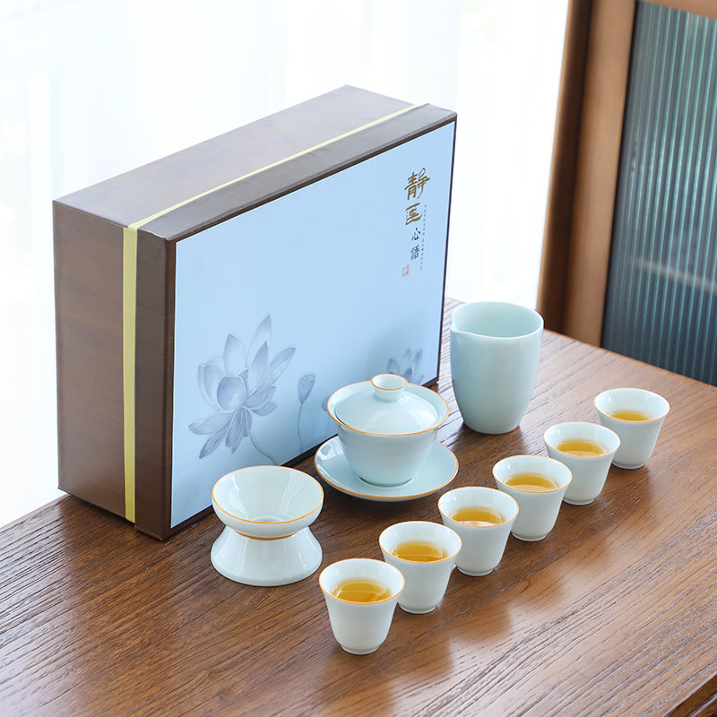 Tea Tea Tea Tea Cup Brief Chinese Style Gift Box Sets set of cover Bowl Movie Green Gift customized opening film logo Annual meeting