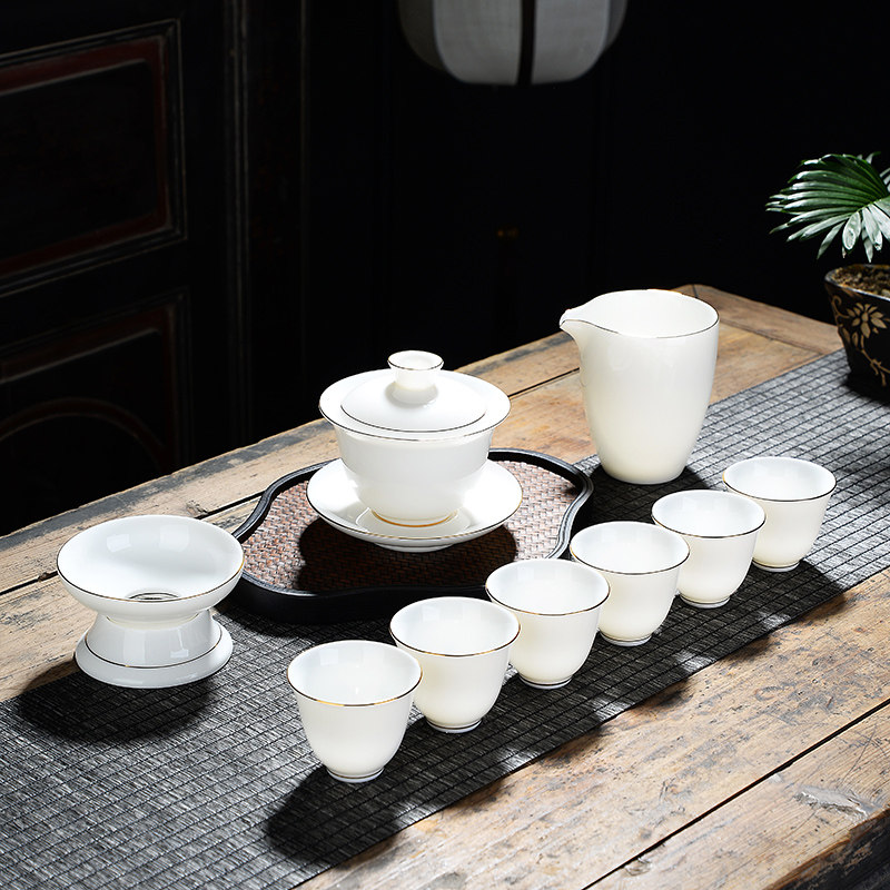 Cover Bowl Goat Fat Jade White Porcelain Kongfu Tea Furniture Set Cup Tea Cup Home Living Room Office Will Guest Defied Ceramic Logo