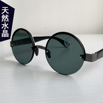 Sunglasses mens round frame crystal glass stone glasses retro round large frame anti-fatigue driver driving sunglasses trend