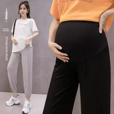 2021 high quality pregnant women pants spring and autumn thin wear seamless nine-point yoga bunch pregnant woman modal