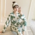 Đồ ngủ kimono Nhật Bản phụ nữ mùa xuân và mùa thu cotton dài tay ngọt ngào và đáng yêu dịch vụ nhà phù hợp với phần mỏng có thể được mặc xuong may do bo Bên ngoài ăn mặc