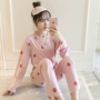 Đồ ngủ kimono Nhật Bản phụ nữ mùa xuân và mùa thu cotton dài tay ngọt ngào và đáng yêu dịch vụ nhà phù hợp với phần mỏng có thể được mặc xuong may do bo