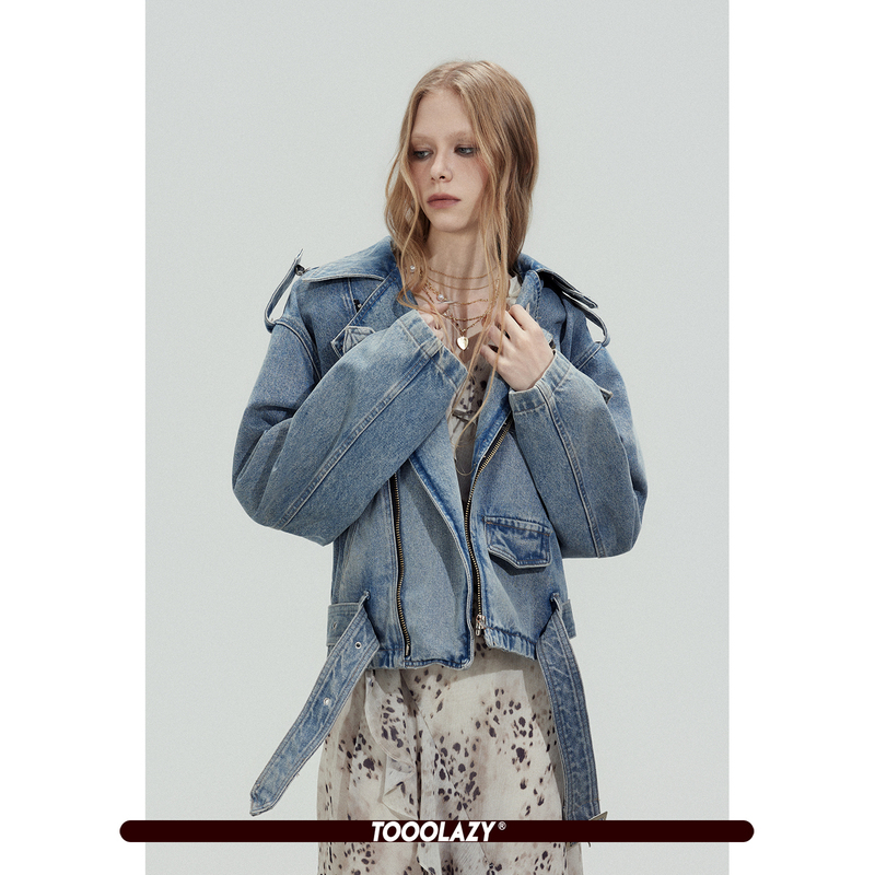 Tooolazy2026 Spring New Blue Multi-Structure Diagonal Zipper Denim Jacket Stylish and Trendy Top for Women Tooolazy2026 Spring New Blue Multi-Structure Diagonal Zipper Denim Jacket Stylish and Trendy Top for Women