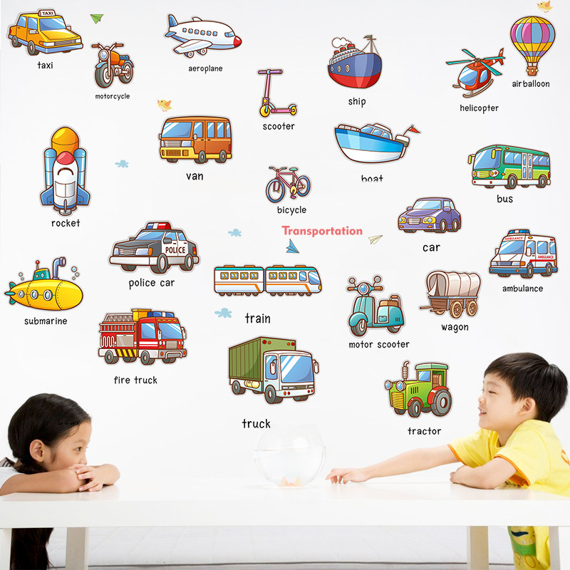 Creative cute self-adhesive children's room decorative wall stickers male treasure room bedroom bed hairpin pass car wall stickers