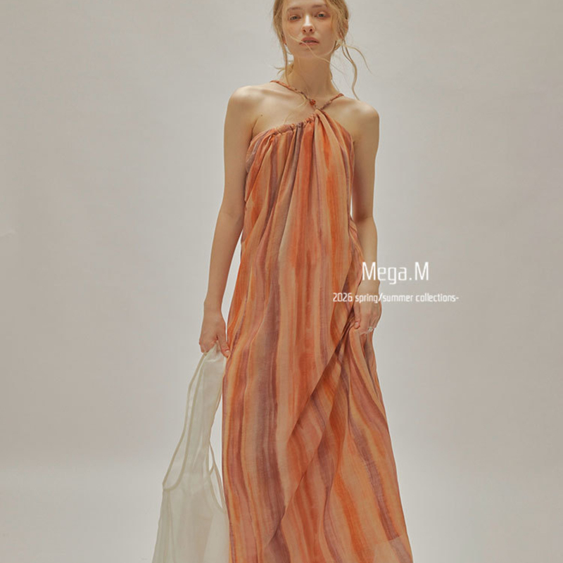 Margaret Dream Red Halter Neck Dress for Women, Vacation Style, Sleeveless, Slimming, Beachy Flowing Long Dress, 2026 New Model