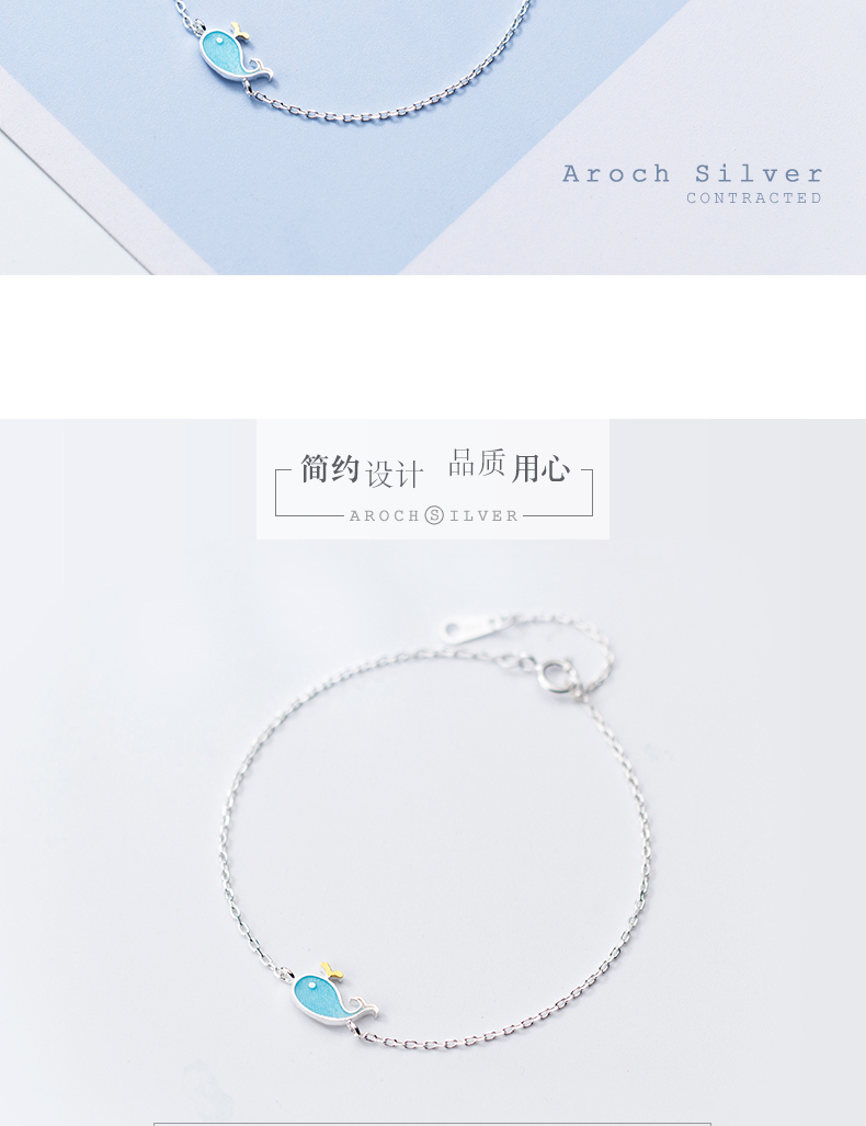 Love Lodge S925 Vòng tay cá voi bạc nhỏ Nữ Hàn Quốc Cá nhỏ màu xanh tươi Cá ngọt Đại dương Trang trí động vật vòng tay nam vàng