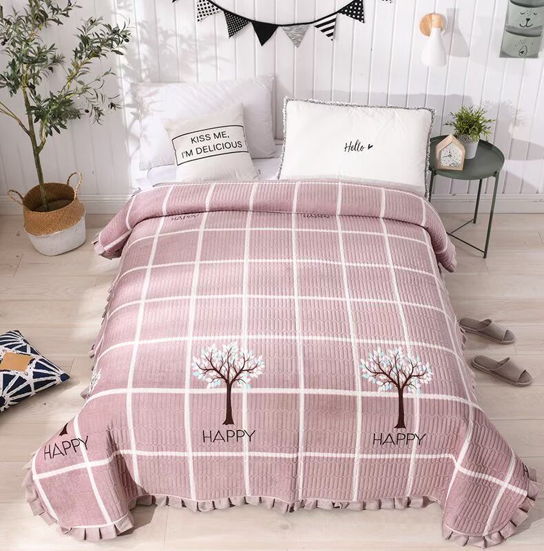Q & M / 源 mùa thu và mùa đông cộng với váy cotton phần lông cừu san hô ấm 1,5 giường 1,8 giường đôi tấm nhung đơn - Váy Petti ga giường viền họa tiết