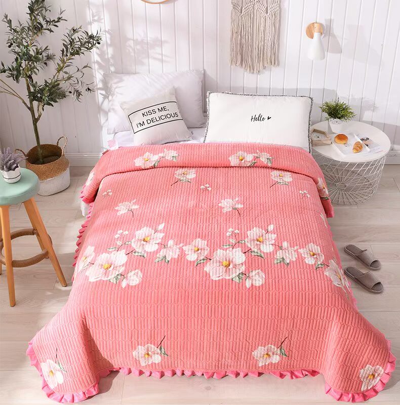 Q & M / 源 mùa thu và mùa đông cộng với váy cotton phần lông cừu san hô ấm 1,5 giường 1,8 giường đôi tấm nhung đơn - Váy Petti ga giường viền họa tiết