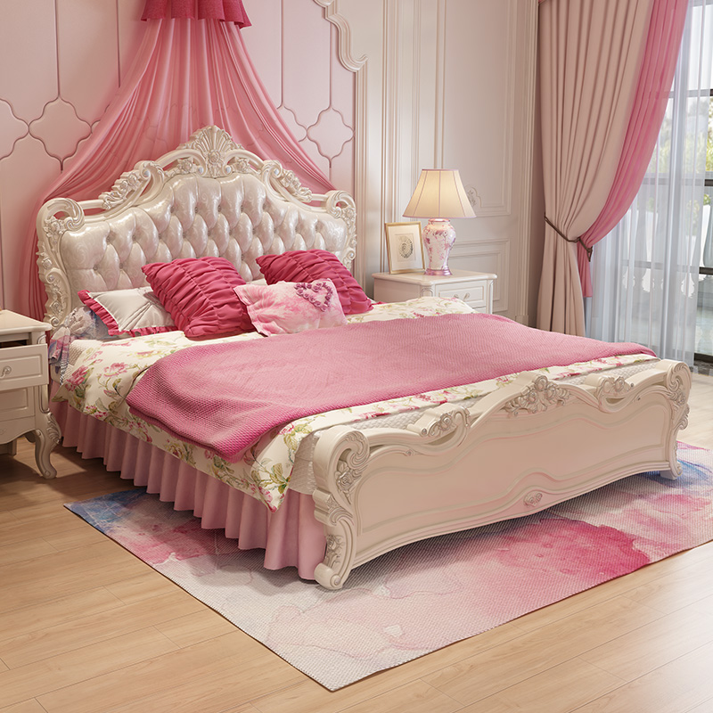 A family furniture European-style bed storage bed 18 meters French carved double bed princess bed luxury master bedroom wedding bed clear