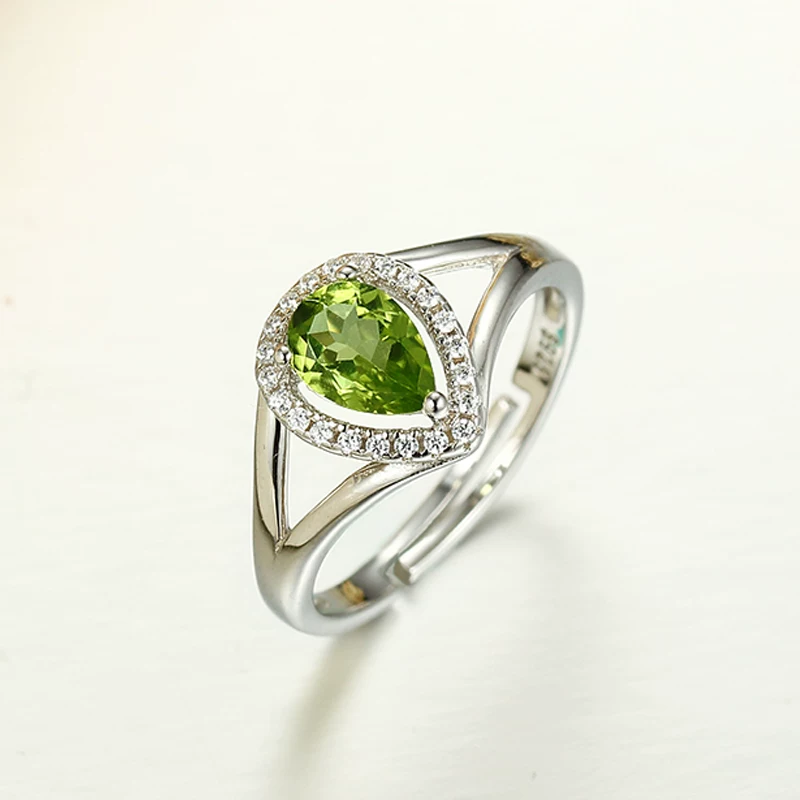 Organic ring with stone, fashionable trend accessory for St. Valentine's Day, with gem, silver 925 sample, Birthday gift