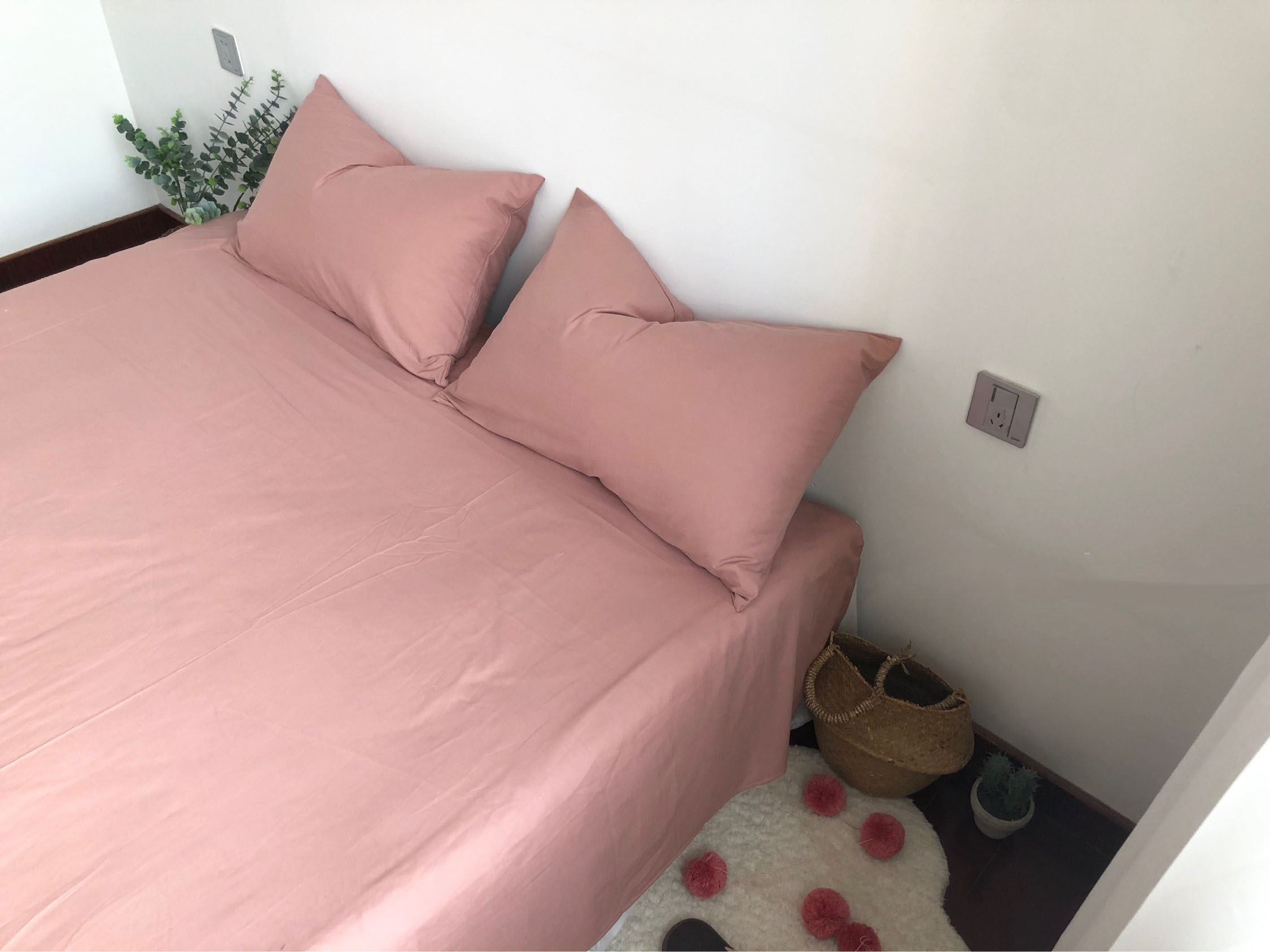 hoowhome alone bean sand color simple bed sheet pillowcase pure color dark color series pure cotton full cotton 1 8m1 5m bed