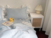 Original design He Hao milk blue white lace pure cotton cotton summer four-piece Korean style girl heart quilt cover