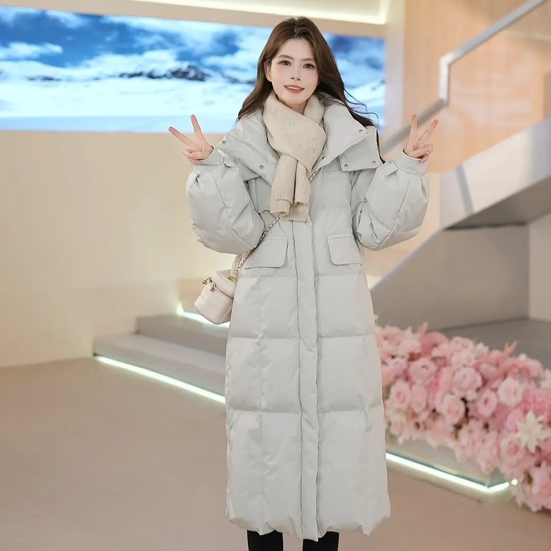 Brand down Jacket for Women, Long Style, Over-The-Knee, 2025 Winter New Model, Thickened and Warm, White Duck Down, Fashionable Hooded Coat