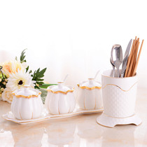 Ceramic Sketching Pot Chopstick Cylinder Suit Han Style Sauce Box Bottle Seasoning Jar Case Bottle Salt Jars Kitchen supplies