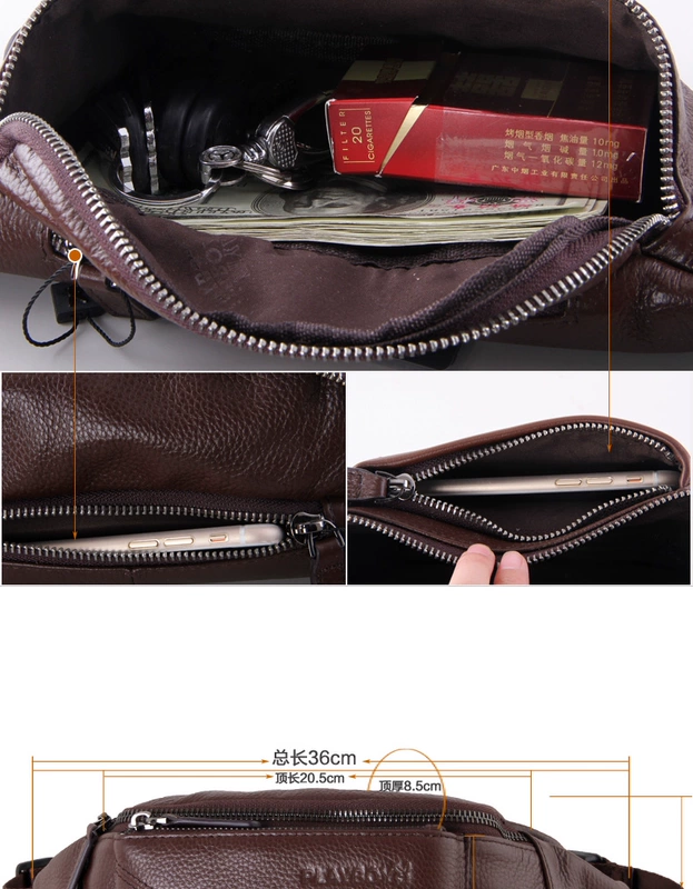 Playboy Men Bag Men Leather Leather Head Head Leather Leather Bag Đa chức năng Túi điện thoại di động Purse Casual Ba lô - Túi của con người