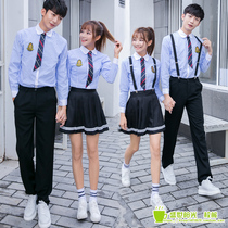 Autumn Junior High School High School students school uniform set college style British blue strip shirt class uniforms for men and women jk uniforms