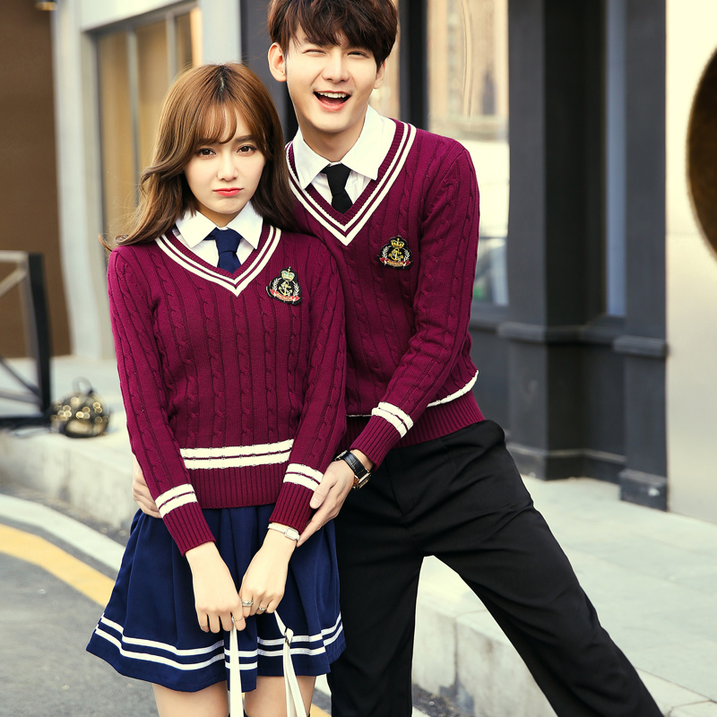 Autumn student suit class uniform knitted sweater women's school uniform middle school elementary school junior high school high school college style uniform female