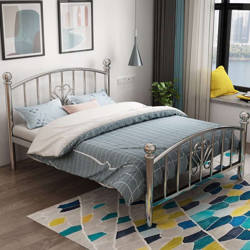 Eurostyle 304 Stainless Steel Monolayer Bed Double 1 58 m Adult Iron Bed Frame Dormitory Apartment Children Princess Bed Thickening
