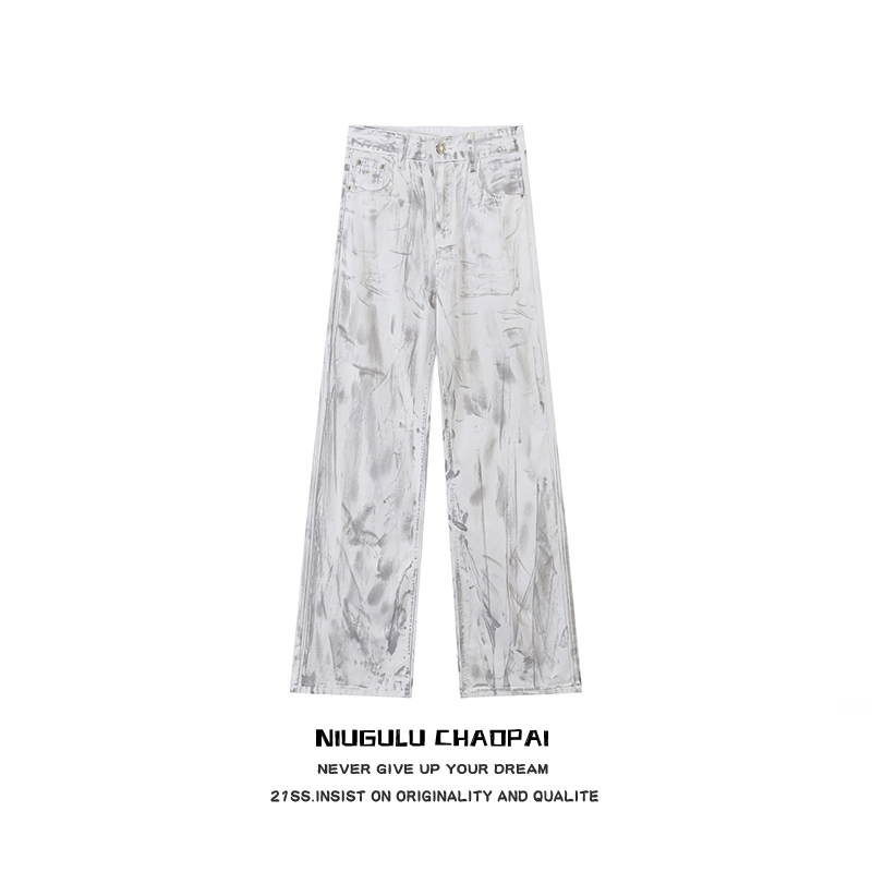 Niugulu.24Ss Trendy Brand Youthful Fashion Unisex New Chinese Style Elements Tie-Dye Gradient Loose Jeans