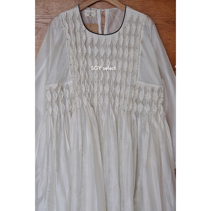 Indian Brand Ahmev Snowdrop Pleated Dress Made from Indian Hand-Woven Chanderi Fabric
