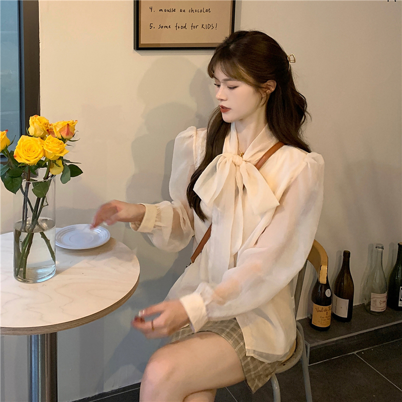 Spring and Autumn New Women's Clothing French Style Gentle Bow Tie Shirt High-End Elegant Puff Sleeve Casual Long Sleeve Versatile Top Spring and Autumn New Women's Clothing French Style Gentle Bow Tie Shirt High-End Elegant Puff Sleeve Casual Long Sleeve Versatile Top