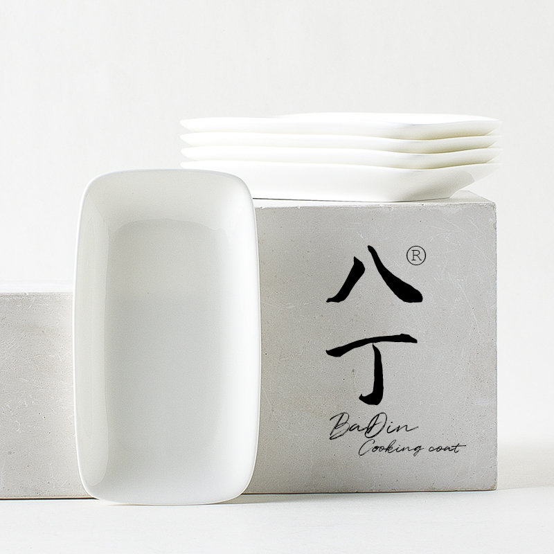 Classic Simple Pure White Bone China 6inch Rectangular Towel Dish Sashimi Snack Plate Hotel Tableware