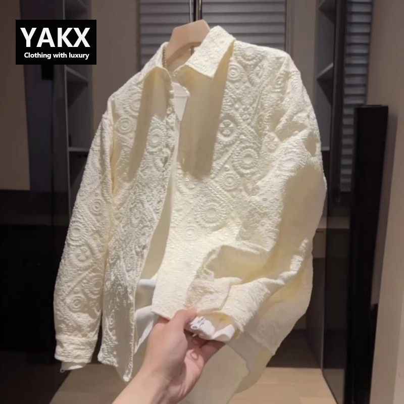 High-End Jacquard Swallowtail Style Jacket for Men, Spring and Autumn 2026 New Loose-Fitting Lapel Shirt Jacket for Men