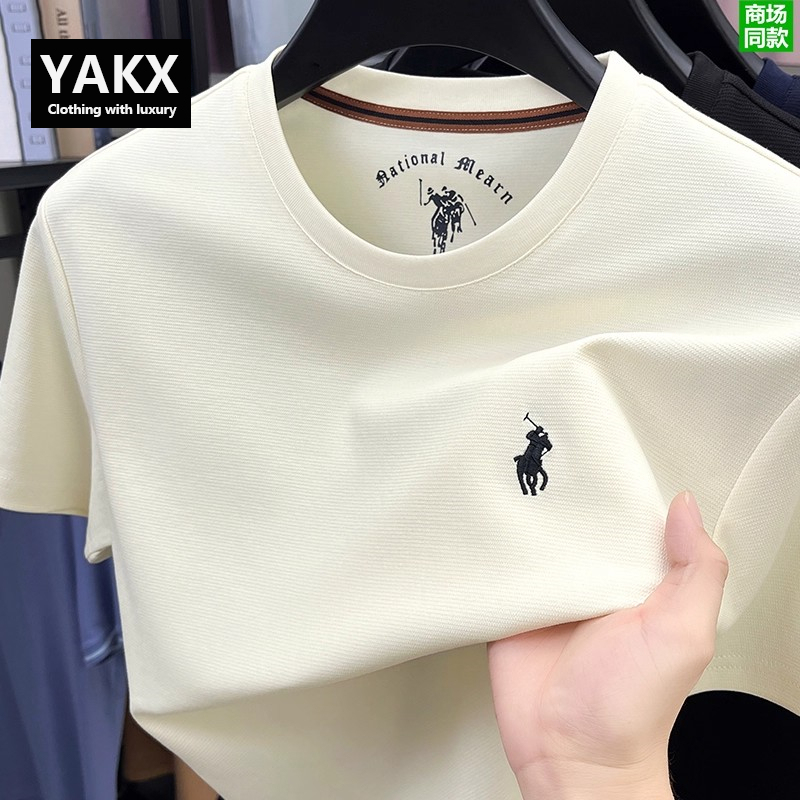 High-End Paul Round-Neck Short-Sleeve T-Shirt for Men, 2026 New Summer Embroidered Pony Logo Pure Cotton Base Shirt for Men