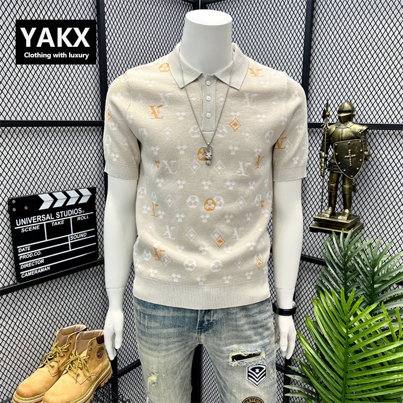 Old Money Style Jacquard Knit Polo Shirt Men's Short-Sleeve T-Shirt 2026 New Summer Slim-Fit Clothing with a Mature Husband Look