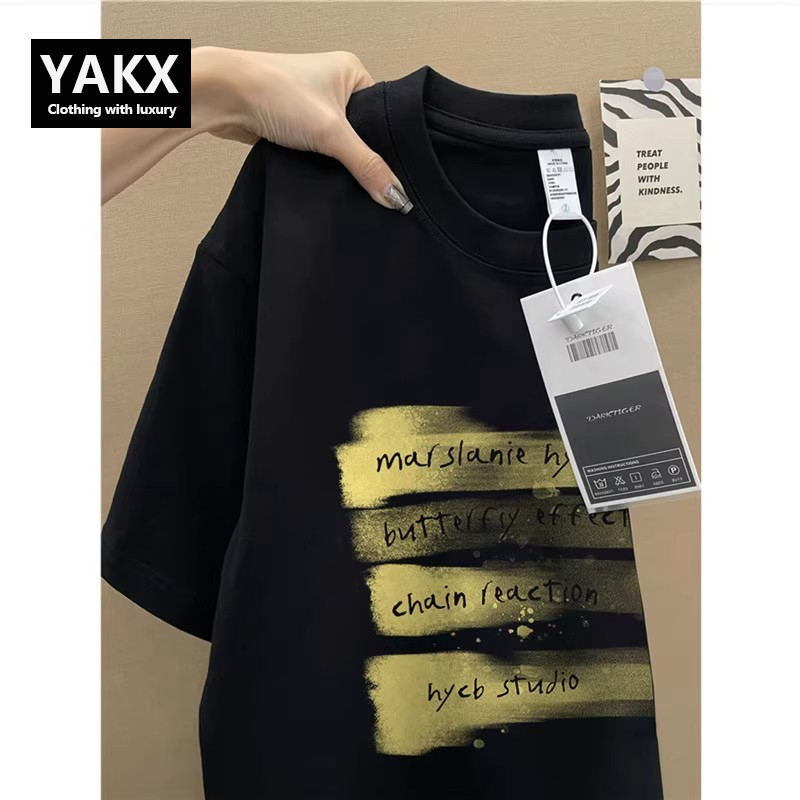 High-End Pure Cotton High-Street American-Style Short-Sleeve T-Shirt for Men, 2026 New Summer Trendy Brand Loose Fit Regular Shoulder Top for Men